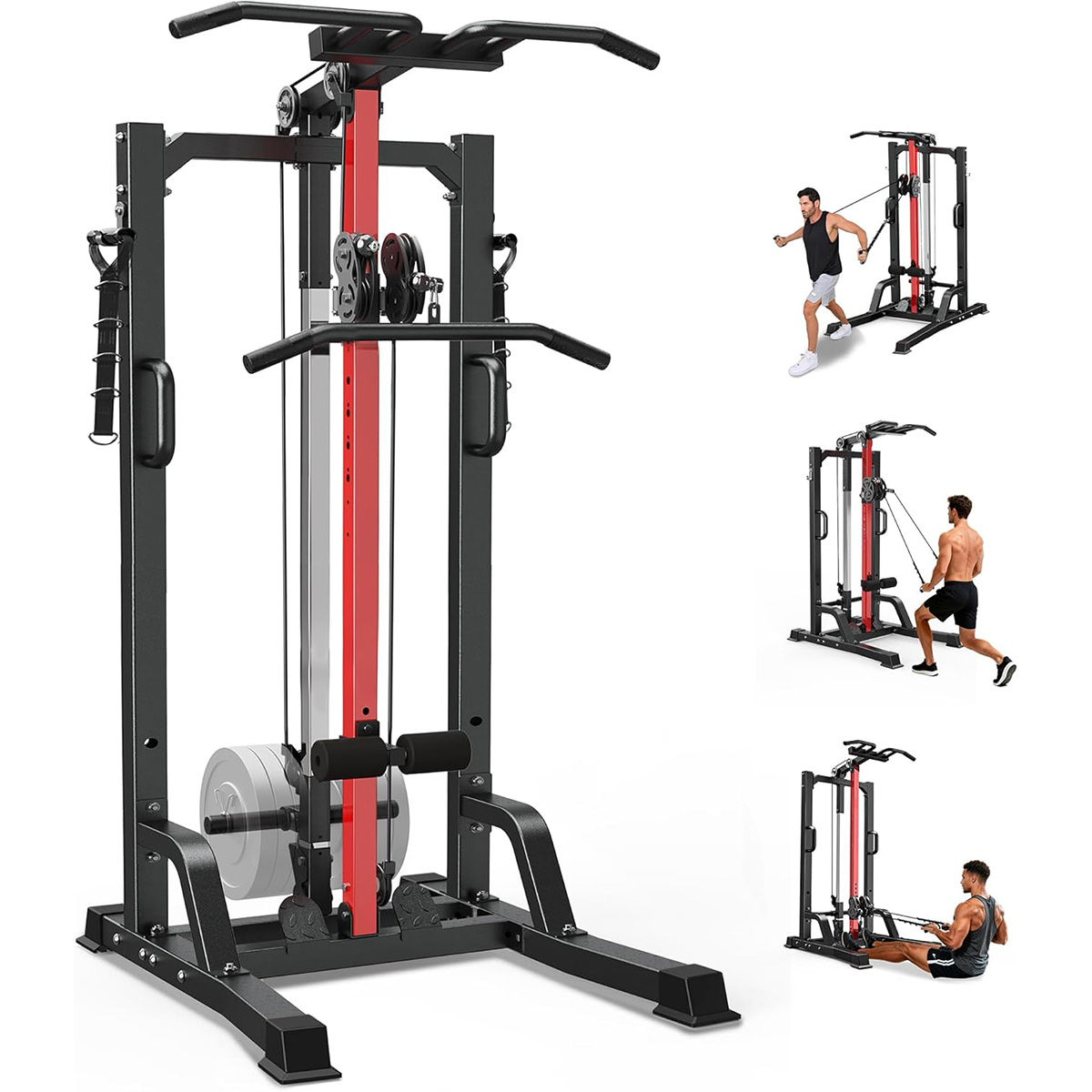 Home Gym Pulley System - เครื่องออกกำลังกายที่บ้าน Pooboo - ระบบสายพูลเล่ย์สูง/ต่ำสำหรับการฝึก Lat Pulldown,