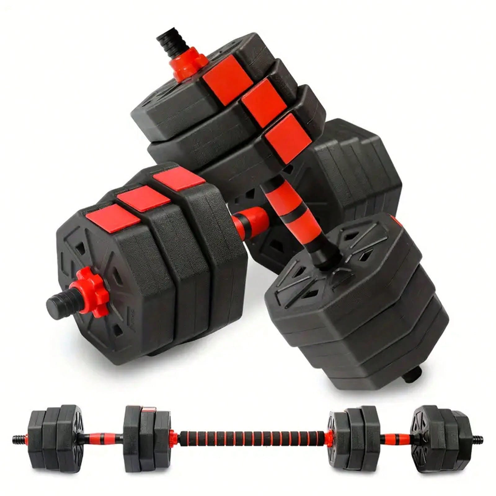 Home Gym Used - ชุดดัมเบลน้ำหนัก 44 ปอนด์ พร้อมตัวเชื่อมต่อ น้ำหนักปรับได้ ใช้เป็นบาร์เบล